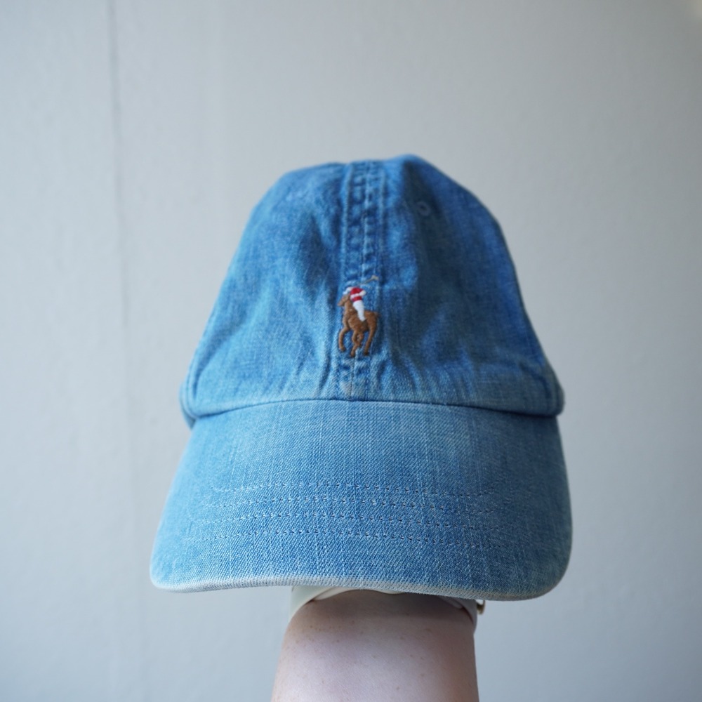 Polo Ralph Lauren Kids Denim Hat Blue Pony Logo Embroidered Baseball Cap